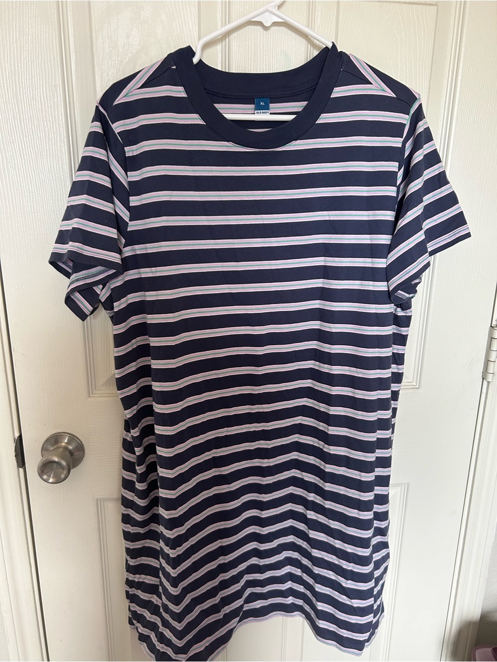 Old Navy Navy & White & purple shirt sleeve midi dress